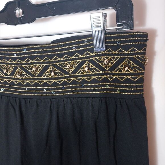Energie Y2K Mini Tiered Skirt M Black Embroidered Beaded Sequin Boho Chic Whimsy - Picture 3 of 9